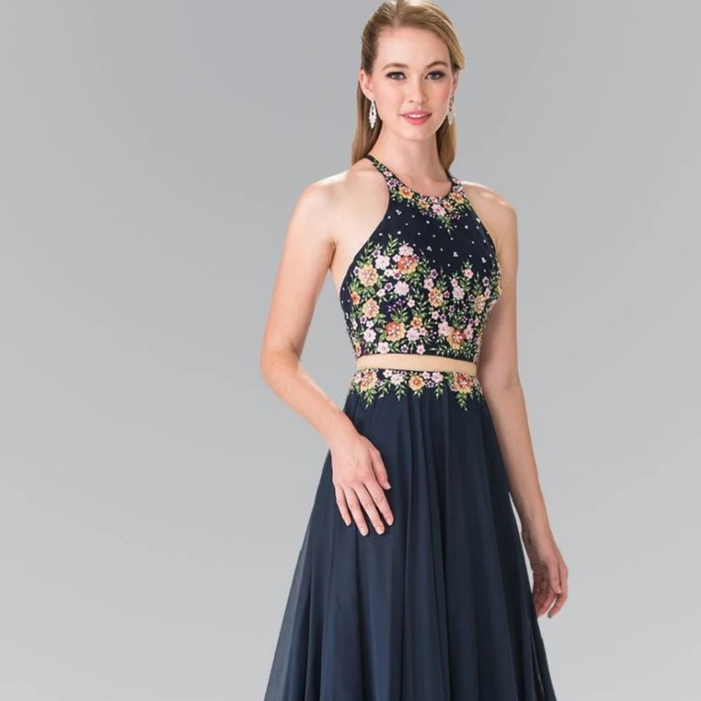 Navy Blue with flowers long dress